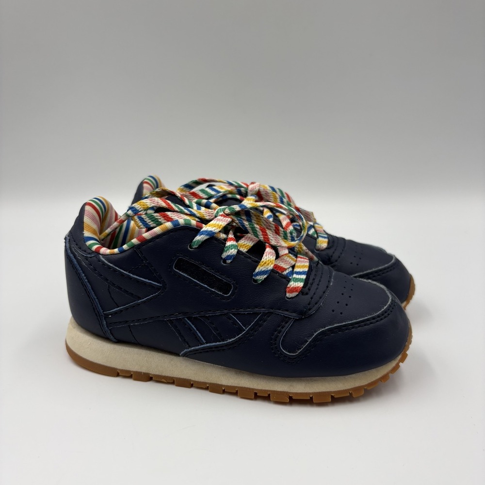 Reebok Kids Navy Sneakers with Multicolor Striped Laces